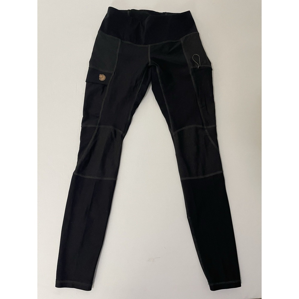 Fjallraven womens Black Abisko Trail Tights Size Small Trekking 81506 Inseam 27"